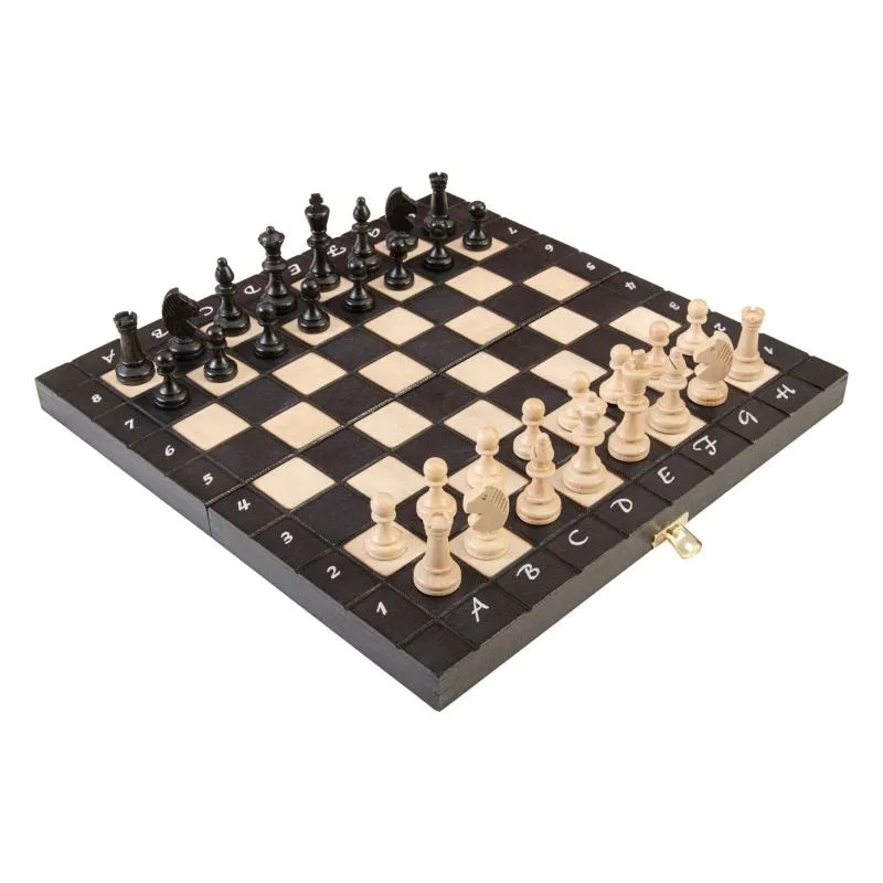 Handmade chess board in black and white lacquered wood