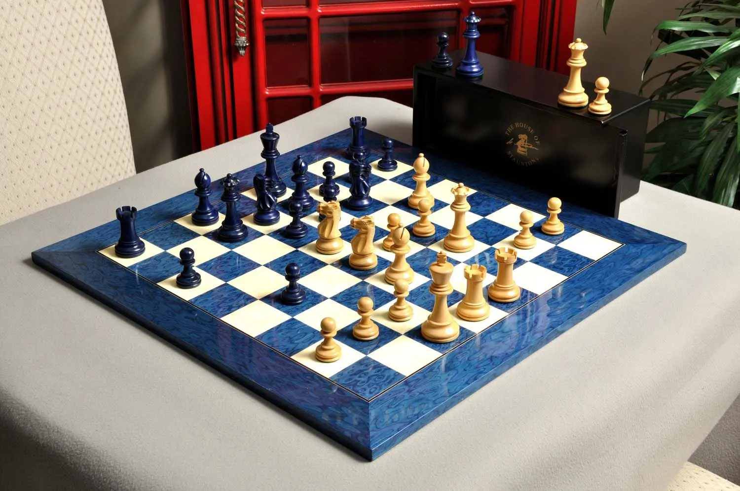 The Grandmaster Chess Set and Board Combination - Blue Gilded