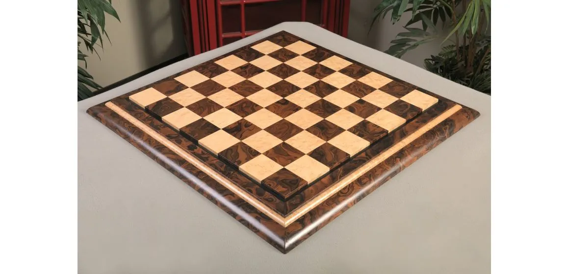 Signature Contemporary V Luxury Chess board - WALNUT CALIFORNIA BURL / BIRD'S EYE MAPLE - 2.5" Squares