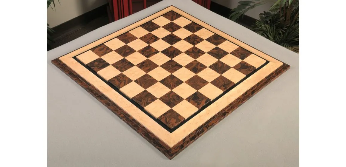 Signature Contemporary VI Luxury Chess board - WALNUT CALIFORNIA BURL / BIRD'S EYE MAPLE - 2.5" Squares