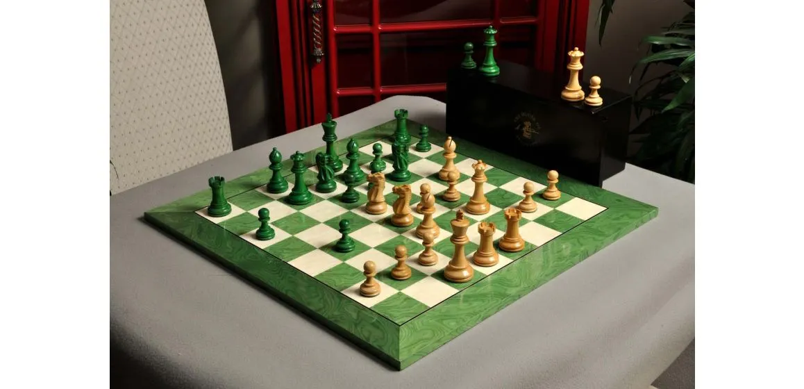 The Grandmaster Chess Set, Box, & Board Combination - Green Gilded