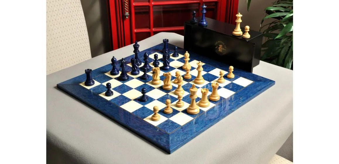 The Grandmaster Chess Set, Box, & Board Combination - Blue Gilded