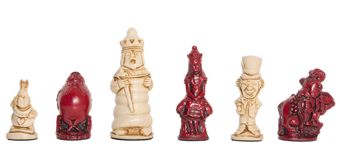 Alice in Wonderland Chess Pieces - 3.5" King - Red & Natural
