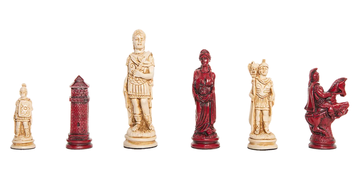 Roman Themed Chess Pieces - 4.25" King - Red & Natural