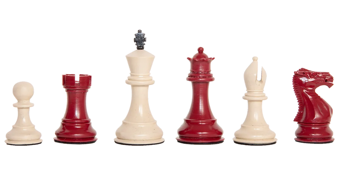 Staunton Themed Chess Pieces - 3.5" King - Red & Natural