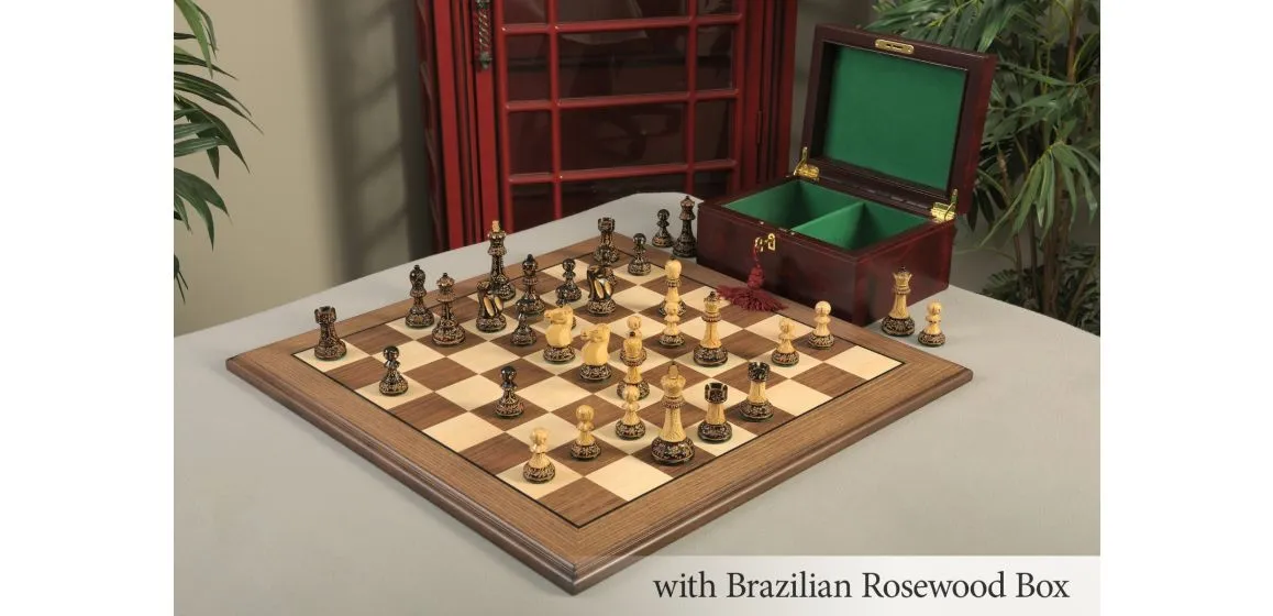 The Burnt Reykjavik II Series Chess Set, Box, & Board Combination