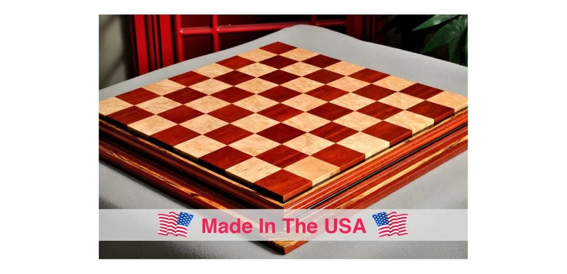 Signature Contemporary Chess Board - BLOODWOOD  / BIRD'S EYE MAPLE - 2.5" Squares