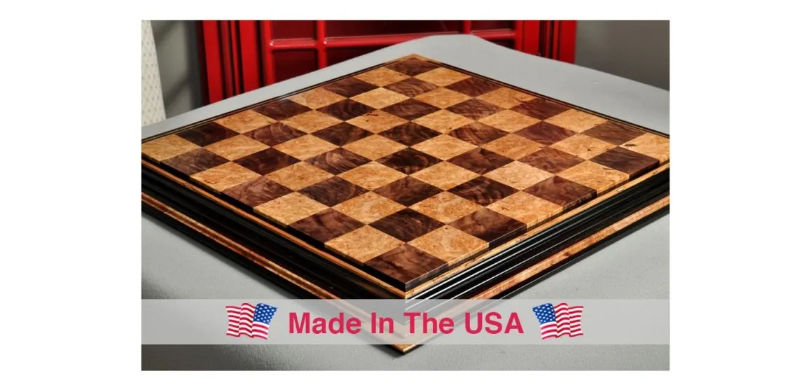 Signature Contemporary Chess Board - WALNUT BURL  / MAPLE BURL - 2.5" Squares