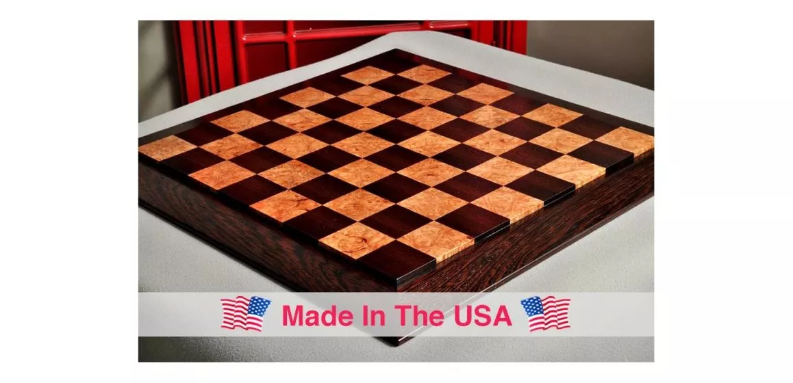 Custom Contemporary Chess Board - African Palisander / Maple Burl - 2.5" Squares