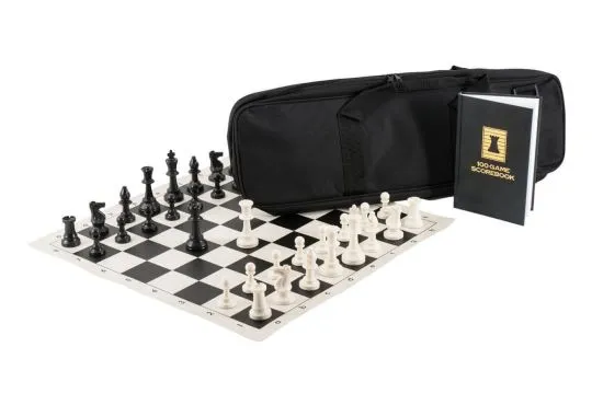 The Chess Player's Combination - Single Weighted Regulation Pieces | Vinyl Chess Board | Deluxe Bag | Luxe Scorebook