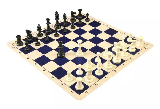 Regulation Tournament Chess Pieces and Silicone Chess Board Combo - Single Weighted