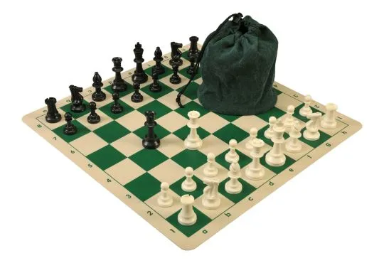 Drawstring Chess Set Combination with Silicone Chess Board and Triple Weighed Pieces