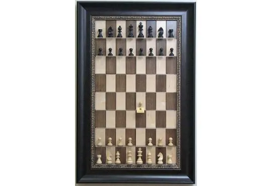 Straight Up Chess Board - Maple Nut Chess Board with Dark Bronze Frame with Gold Trim