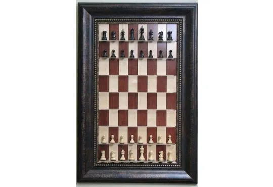 Straight Up Chess Board - Red Maple Chess Board with Wide Antique Bronze Frame 