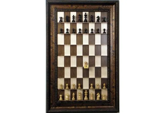 Straight Up Chess Board - Maple Nut with Black Gold Frame with Rope Trim 