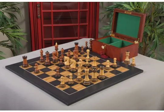 Golden Rosewood Box and Board Combination The Library Grandmaster Chess Set 