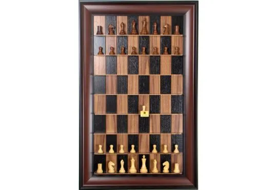 Straight Up Chess Board - Black Walnut Series with Red Accent Frame 