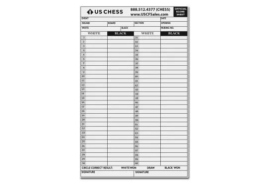 Official US chess Self-Duplicating Score Sheets - PACK OF 100 SHEETS