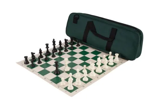 Deluxe Chess Set Combination - Solid Plastic Regulation Pieces | Vinyl Chess Board | Deluxe Bag