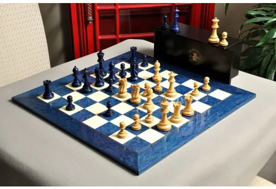 The Grandmaster Chess Set, Box, & Board Combination - Blue Gilded