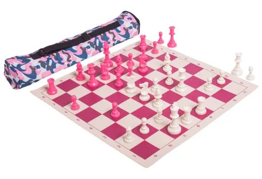 Pink  Bag Pink Board Quiver Chess Set Combo & Black & White Chess Pieces 
