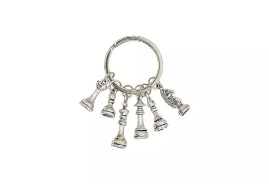 Silver Metal Chess Piece Key Chain Set