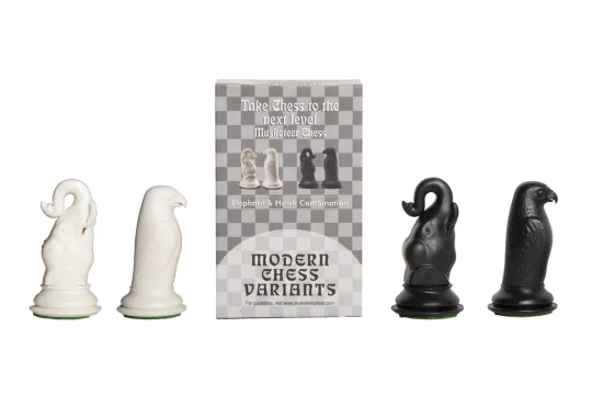 Elephant and Hawk - Musketeer Chess Variant Kit - 4 Set - Black & Ivory