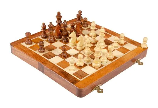 FOLDING WOODEN MAGNETIC Travel Chess Set - 10"