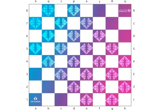 US Chess Women - Full Color Vinyl Chess Board - Blue to Pink Gradient