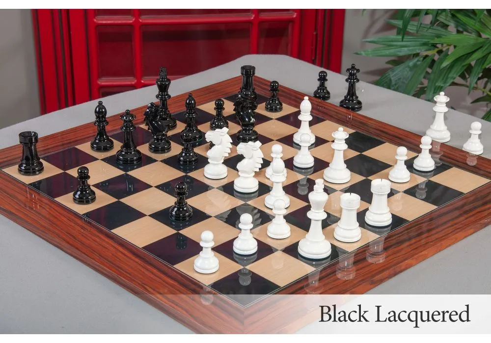 New Exclusive Staunton Chess Set Ebony & Boxwood Pieces with Black & Ash  Burl Chess Board & Box - 3 King - The Chess Store